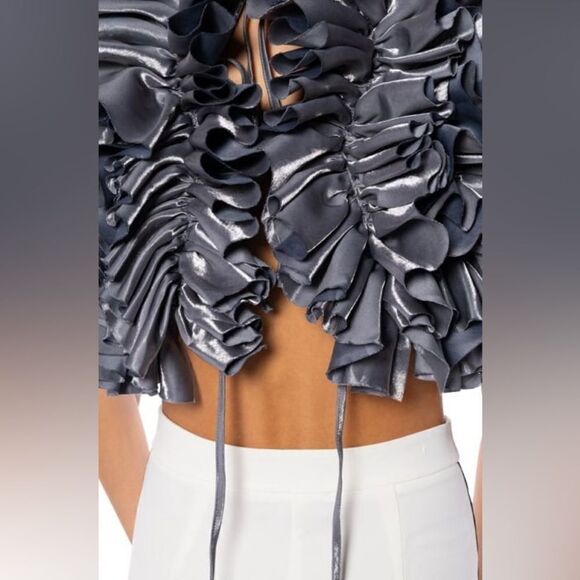 Sold on EBay ✅AKIRA MUST BE DREAMING DENIM RUFFLE CROP BLOUSE  NWT - Picture 3 of 11